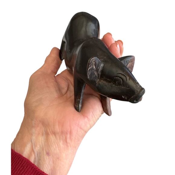 Vintage African Hand Carved Ebony Wood Fat Belly Pig - Picture 9 of 9